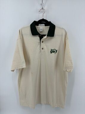 Vintage Ash City bcl golf embroidered Logo Off White Green Details Polo Tee